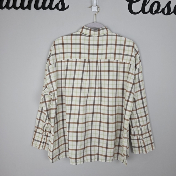 Everlane Boxy Flannel Cream Brown Plaid Button Down Shirt Sz Women's Medium NWT - Picture 8 of 13